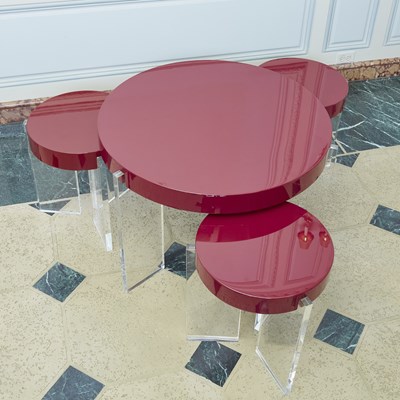 Lot 194 - Set of Four Custom Lacquered and Acrylic Tables