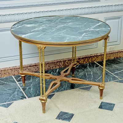 Lot 375 - Louis XVI Style Gilt Bronze Mahogany and Marble Center Table