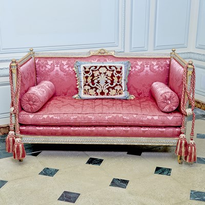 Lot 376 - Louis XVI Upholstered Painted and Giltwood Day Bed