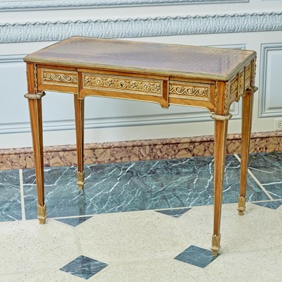 Lot 335 - Louis XVI Style Gilt Bronze Mounted Parquetry Table à Écrire