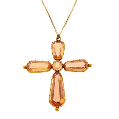 Lot 2241 - Gold and Topaz Cross Pendant with Chain Necklace