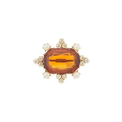 Lot 2242 - Gold, Citrine, Diamond and Pearl Pendant-Brooch