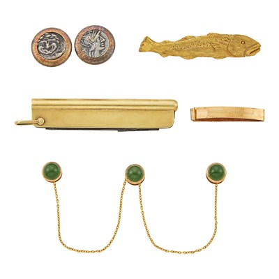 Lot 2205 - Group of Gentleman's Gold, Silver, Metal and Nephrite Jewelry and Accessories