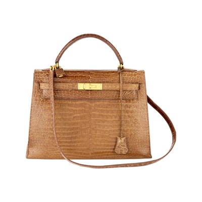 Lot 1211 - Hermès Shiny Brown Crocodile Porosus 'Kelly' 32 Bag