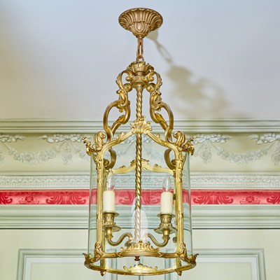 Lot 49 - Louis XV Style Gilt Bronze and Glass Two-Light Hanging Lantern