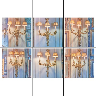 Lot 158 - Set of Six Louis XVI Style Gilt Metal Floriform Three-Light Sconces