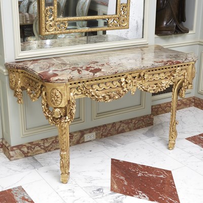 Lot 159 - Louis XVI Marble Top Giltwood Wall Mounted Console