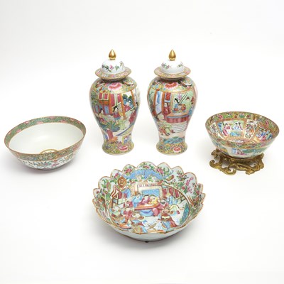 Lot 160 - Five Chinese Rose Mandarin Porcelain Articles