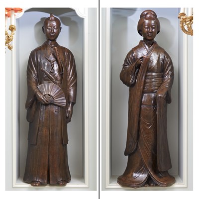 Lot 157 - Monumental Pair of Japanese-subject Bronze Figural Sculptures