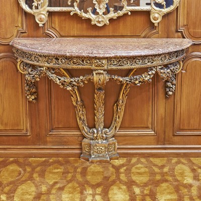 Lot 223 - Louis XVI Marble Top Giltwood Wall Mounted Console