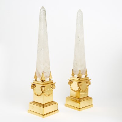 Lot 211 - Pair of Gilt Bronze Mounted Rock Crystal Obelisks