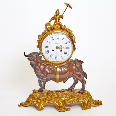 Lot 221 - Louis XV Gilt and Patinated Bronze Bull Clock