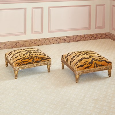 Lot 18 - Pair of Louis XVI Style Upholstered Giltwood Foot Stools