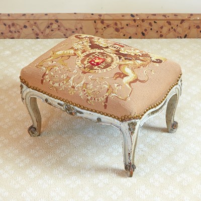 Lot 257 - Louis XV Style Needlepoint Upholstered Painted Wood Footstool