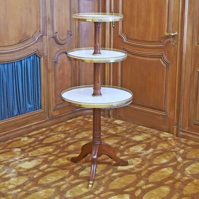 Lot 245 - Louis XVI Style Mahogany, Marble, and Brass Three-Tier Dumbwaiter