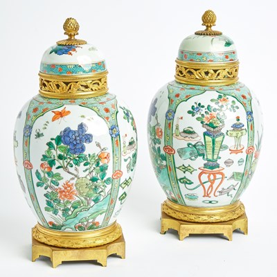 Lot 254 - Pair of Samson Porcelain Gilt-Bronze Mounted Famille Verte Ginger Jars and Covers as Pot Pourri