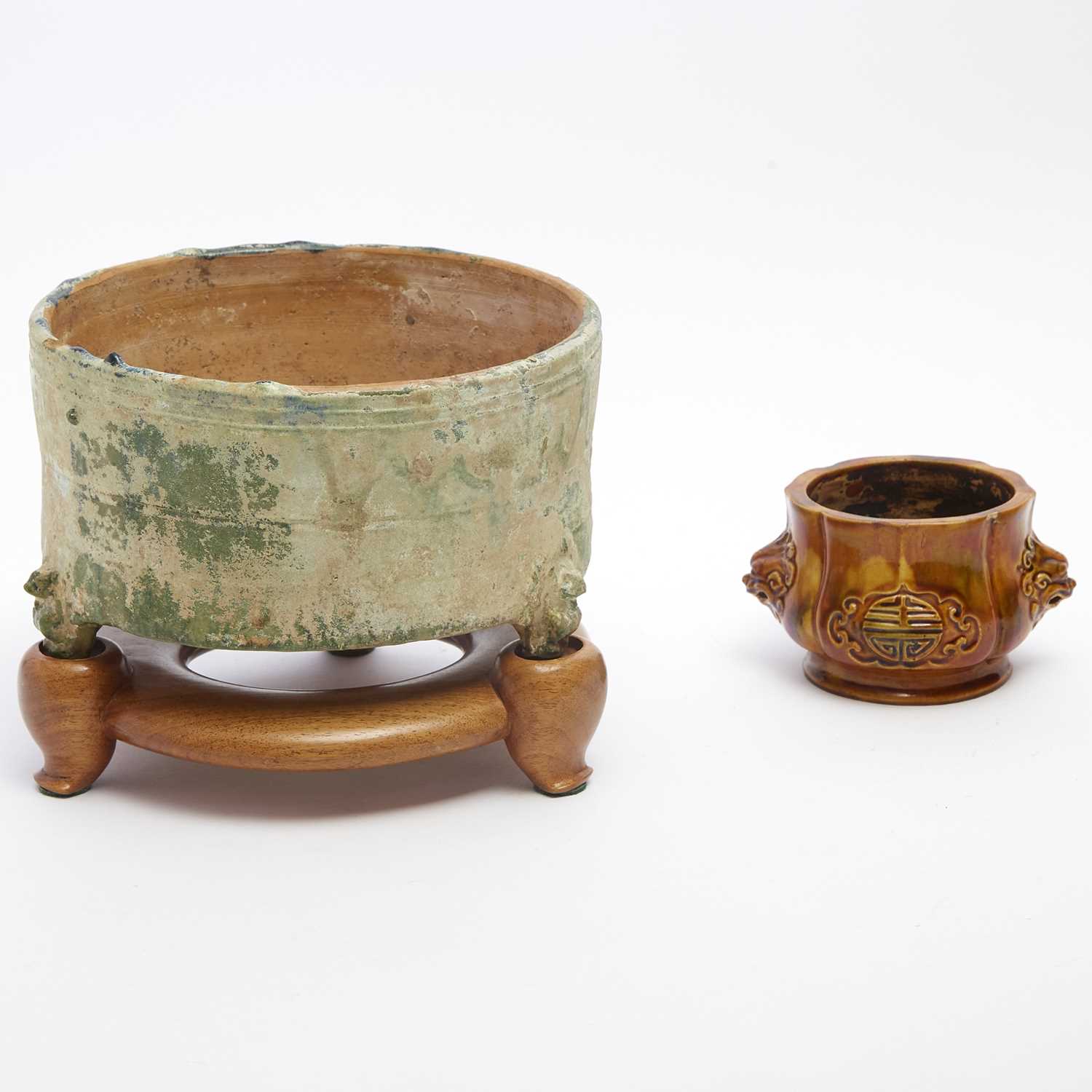 Lot 107 - Chinese Green Glazed Pottery Tripod Censer