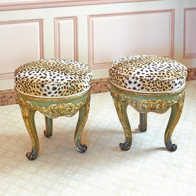 Lot 95 - Pair of Louis XV Style Painted and Parcel Gilt Tabourets