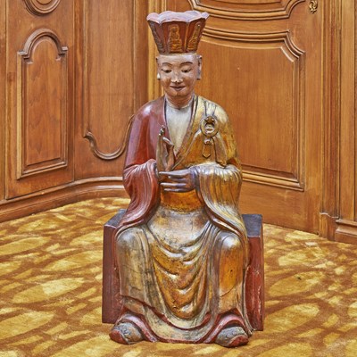 Lot 217 - Chinese Lacquered Wood Figure of Xuanzang