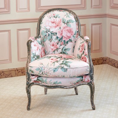 Lot 386 - Louis XV Style Floral Chintz Upholstered Painted Wood Small Bergere