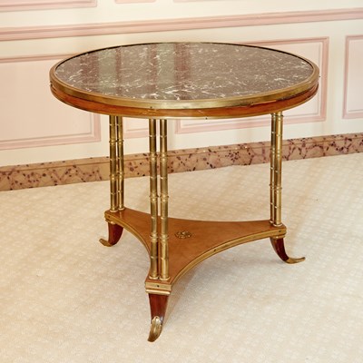 Lot 385 - Louis XVI Style Gilt Bronze, Marble and Mahogany Center Table