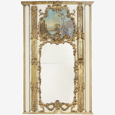 Lot 297 - Louis XV Painted and Parcel Giltwood Trumeau Mirror