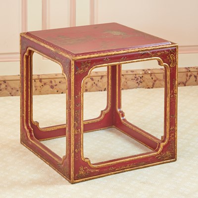 Lot 214 - Chinoiserie Red Lacquered Cube Low Table