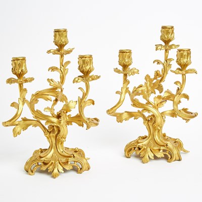 Lot 26 - Pair of Louis XV Style Gilt Bronze Three-Light Candelabra