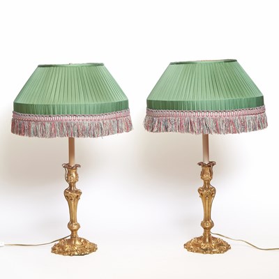 Lot 97 - Pair of Louis XV Gilt Bronze Candlestick Lamps