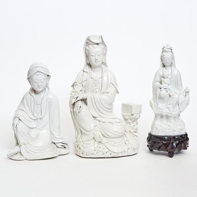 Lot 134 - Three Chinese Blanc de Chine Figures of Guanyin