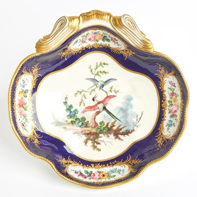 Lot 606 - Sevres Porcelain (Later-Decorated) Cobalt-Blue Ground Porcelain Shell-Shaped Dish