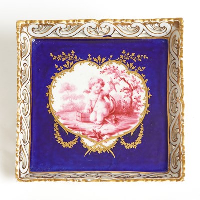 Lot 179 - Sevres Style Porcelain Cobalt-Blue Ground Reticulated Square Dish