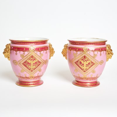 Lot 301 - Pair of French Porcelain Pink-Ground Cache Pots