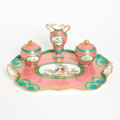 Lot 149 - Mintons Porcelain Pink and Green Ground Desk Set