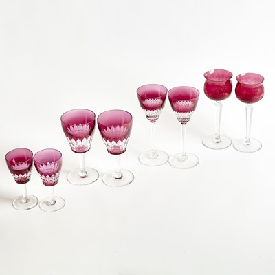 Lot 238 - Assembled Set of Ruby Flashed Colorless Glass Wine Glasses