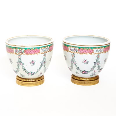 Lot 188 - Pair of French Porcelain Gilt-Metal Mounted Cache Pots