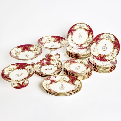 Lot English Maroon Ground Porcelain Dessert Service