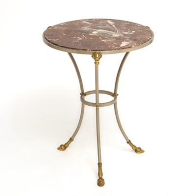 Lot 378 - Empire Style Marble Top Steel and Brass Gueridon