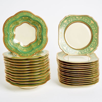 Lot 174 - Bavarian (Black Knight) Porcelain Green-Ground ‘Eldorado’ Part Dessert Service