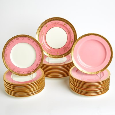 Lot 617 - Three Sets of Mintons Porcelain Gilt-Decorated Pink-Ground Plates