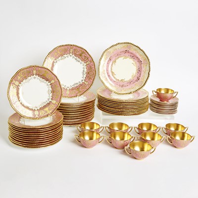 Lot 596 - Three Sets of Coalport Porcelain Pink-Ground Gilt Plates