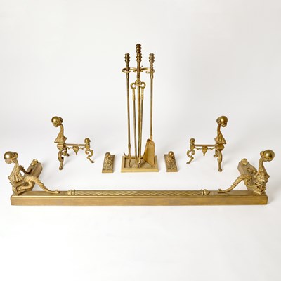 Lot 328 - Group of Brass Fireplace Equipment