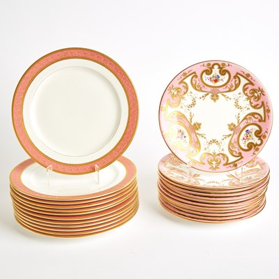 Lot 197 - Two Sets of Royal Worcester Porcelain Gilt-Decorated Pink-Ground Plates