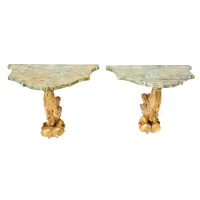 Lot 389 - Pair of Continental Rococo Style Giltwood and Painted Consoles