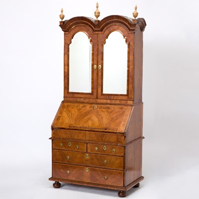 Lot 425 - Queen Anne Walnut & Feather Banded Double-Dome Bureau