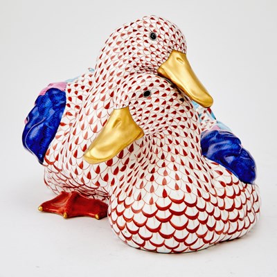 Lot 117 - Herend Gilt and Hand-Painted Porcelain Group of Two Ducks