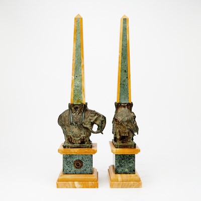 Lot 198 - Pair of Continental Marble and Bronze Obelisks