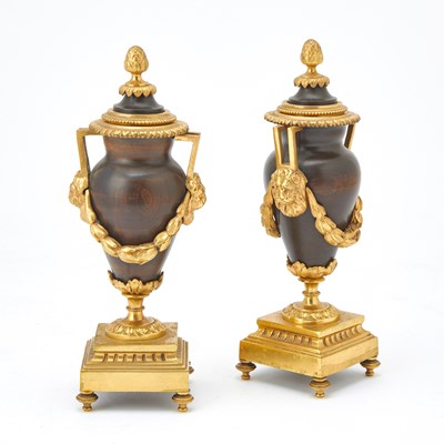 Lot 235 - Pair of Empire Style Brass Mounted Wood Cassolettes