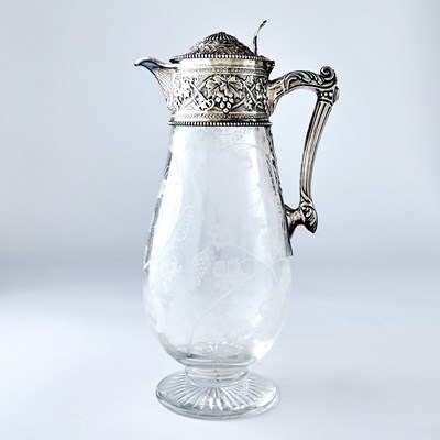 Lot 224 - Victorian Sterling Silver Mounted Etched Glass Claret Jug