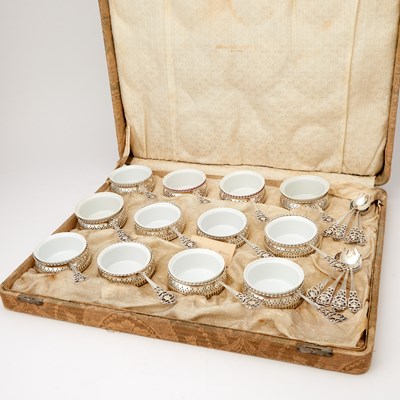 Lot 81 - Cased Set of Shreve, Crump & Low Sterling Silver and Porcelain Ramekins